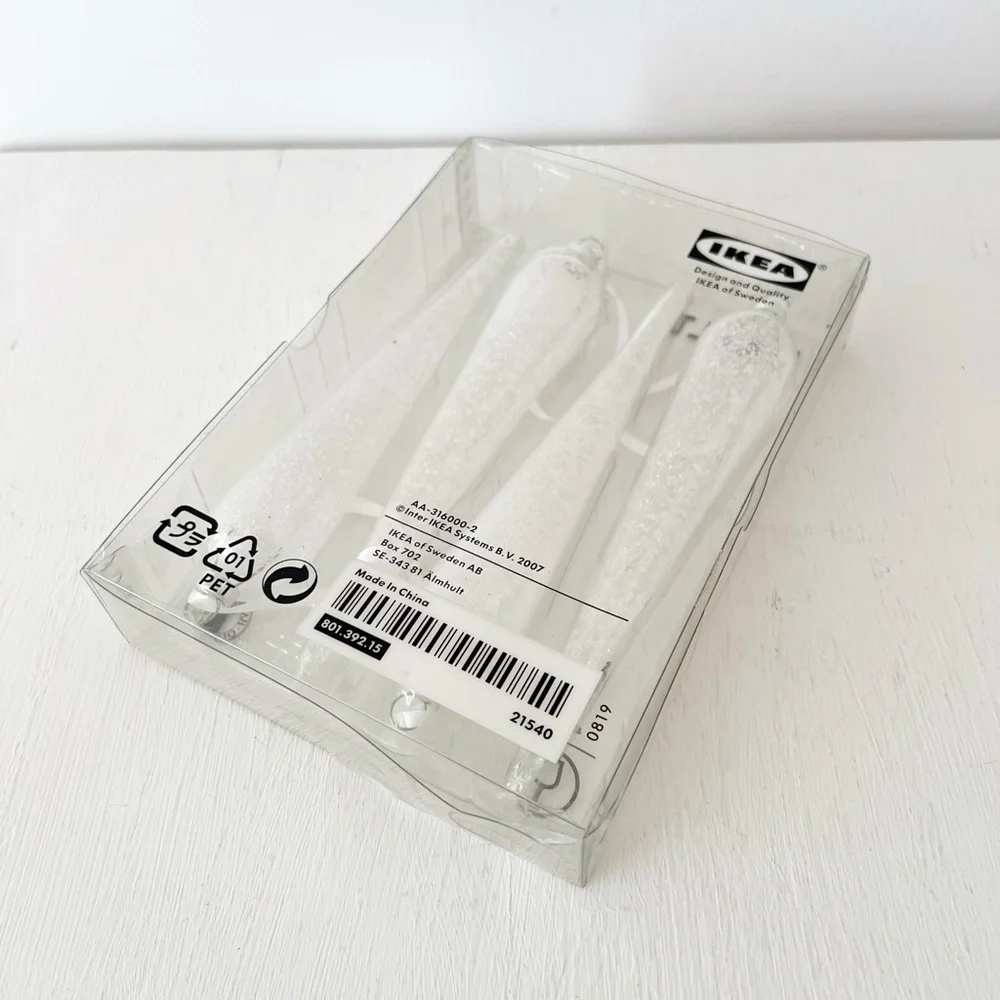 IKEA KALLT 4‎ White Glass 7” Christmas Ornaments